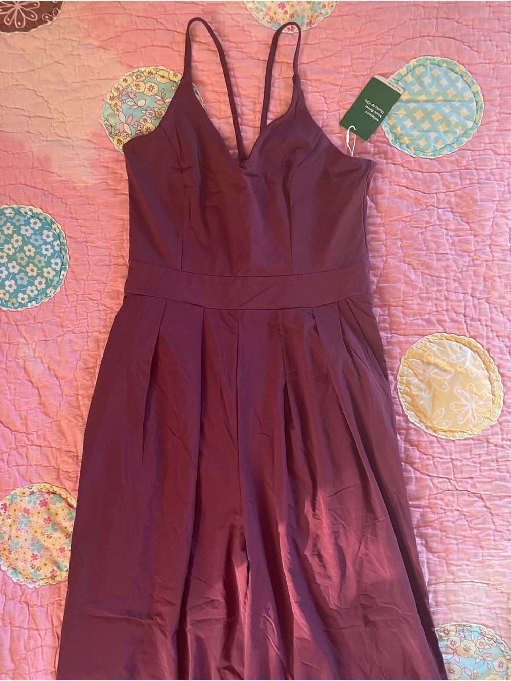 HALARA Burgundy V-Neck Spaghetti-Strap Jumpsuit